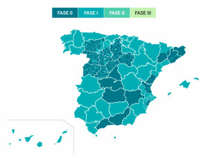 Mapa de las fases de desescalada por territorios a partir de este lunes