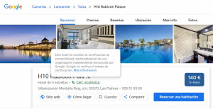 Google empieza a identificar los hoteles sostenibles