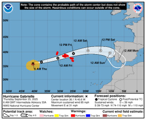 El huracán Gabrielle llegará a las islas Azores este jueves